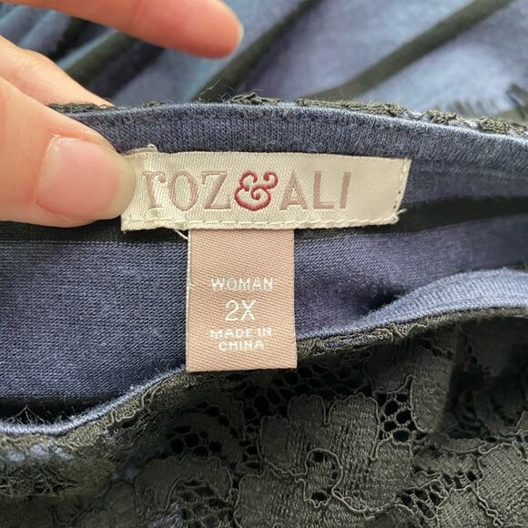 Roz & Ali NWOT Women's 2X Whimsigoth Stripe Sheer Lace Short Sleeve Top Boho - Picture 5 of 7